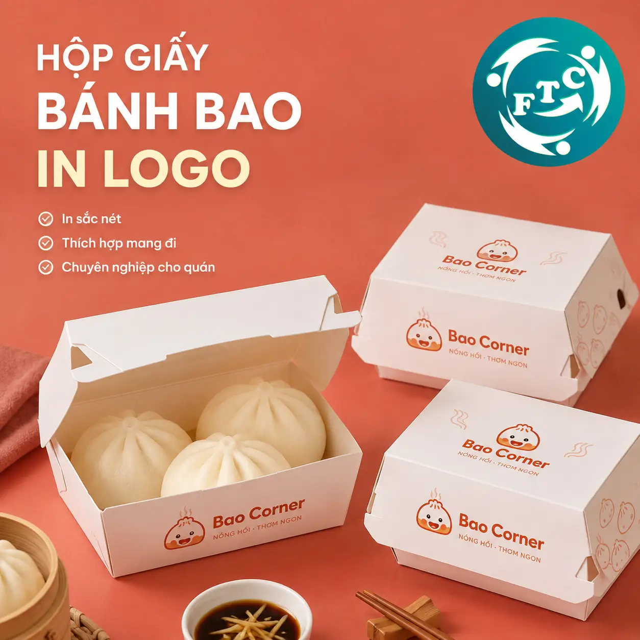 Hộp giấy bánh bao in logo mang đến sự đồng bộ giữa chất lượng sản phẩm và hình ảnh thương hiệu