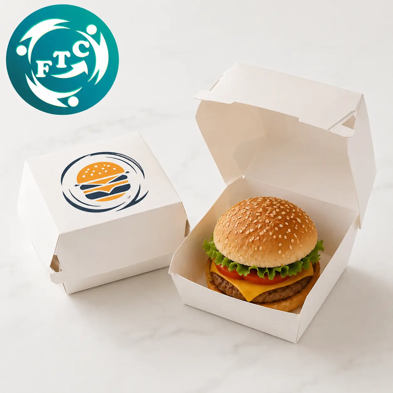 Bao bì đẹp kết hợp cùng logo thương hiệu giúp chiếc hamburger trở nên nổi bật hơn