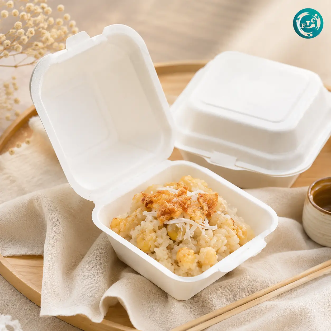 Hộp giấy đựng xôi có nắp giúp mỗi phần xôi được đóng gói gọn gàng và đẹp mắt hơn
