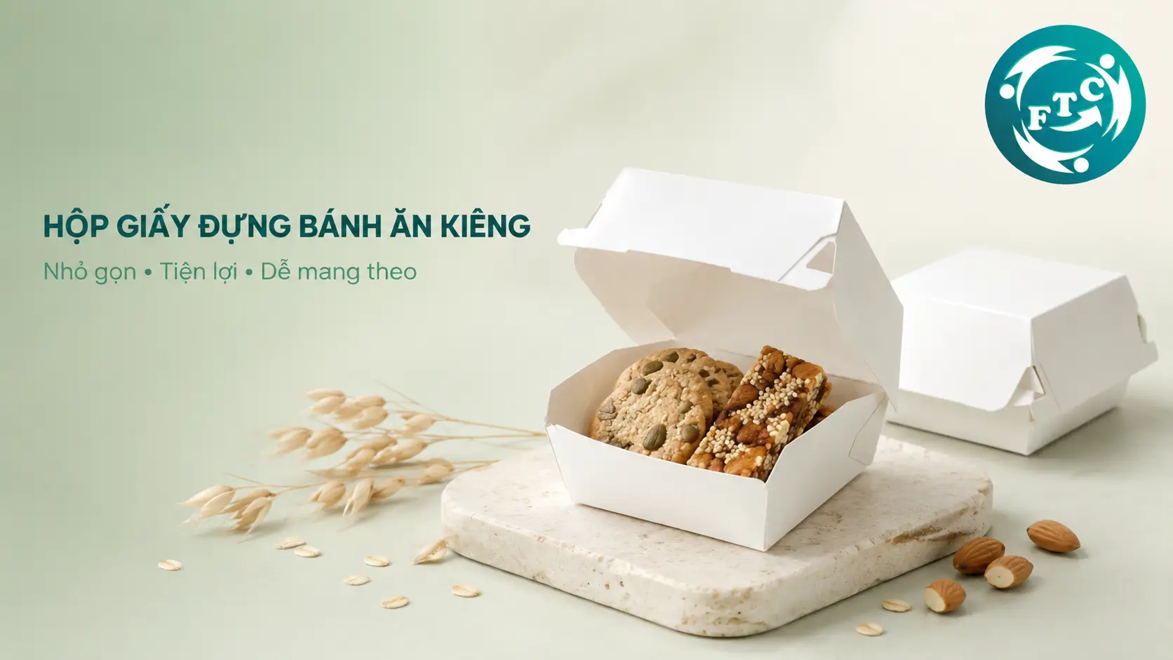 Hộp giấy đựng bánh ăn kiêng với thiết kế tối giản, tôn lên vẻ đẹp tinh tế của từng chiếc bánh