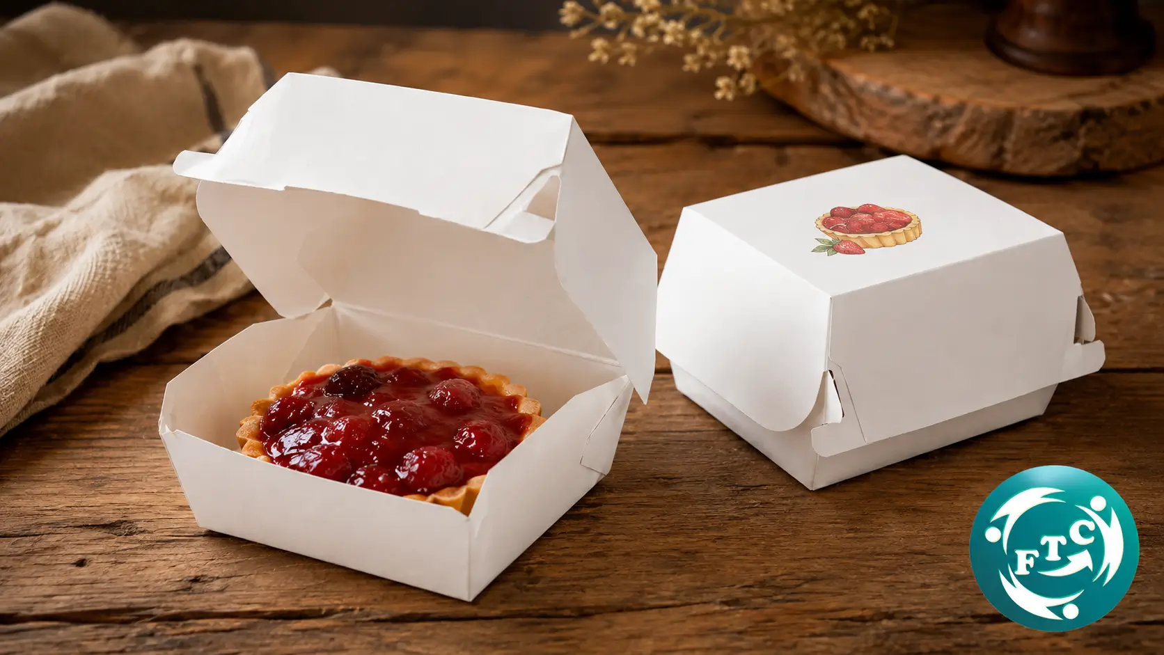 Hộp giấy đựng bánh tart in nắp phù hợp cho tiệm bánh, cửa hàng dessert và các thương hiệu F&B